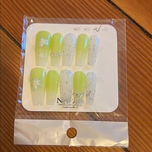 Green and White Coffin Press-On Nails